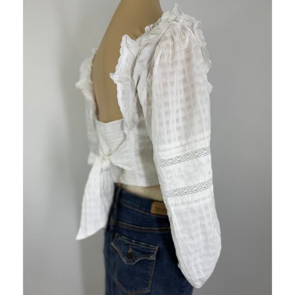 Perfect summer top! white lace cropped peasant top. women's top size L - Picture 3 of 11